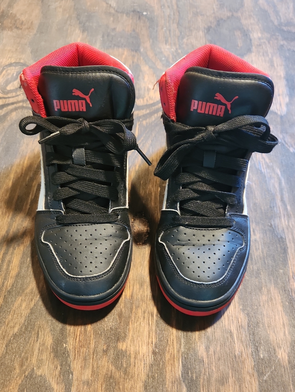 Puma Kids Black and Red Rebound Layup Mid-Top Sneakers